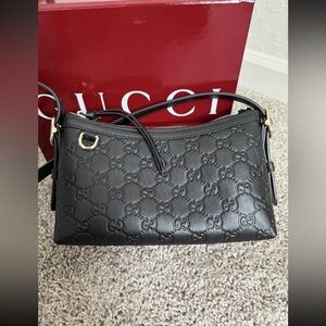 Gucci Black Embossed Leather Shoulder Bag